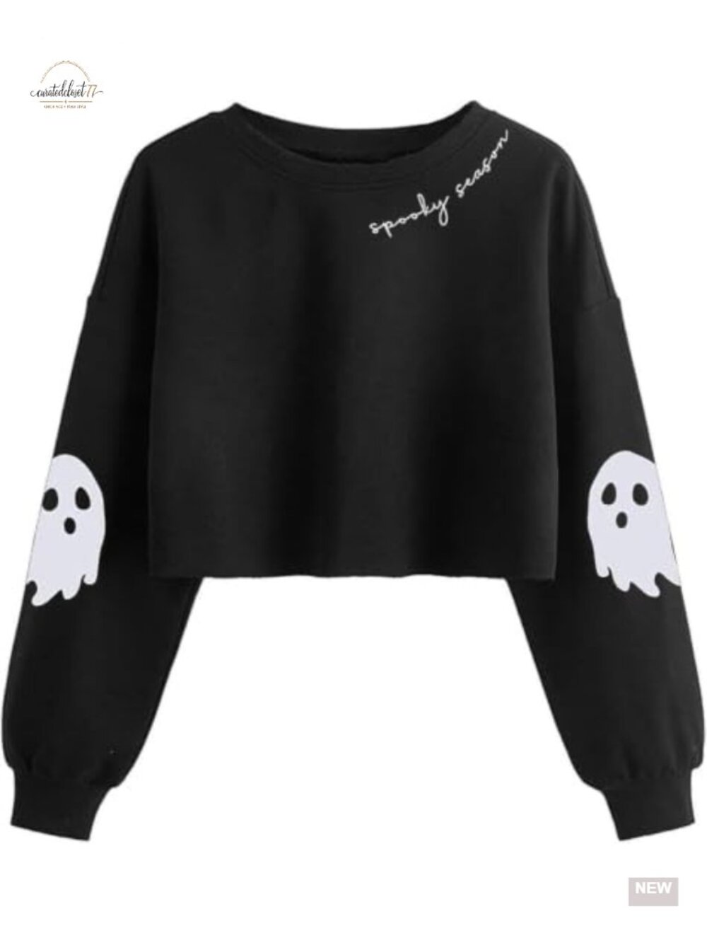 Ghost Witch Crop Sweatshirt Long Sleeve Crew Neck Pullover Halloween Fall
